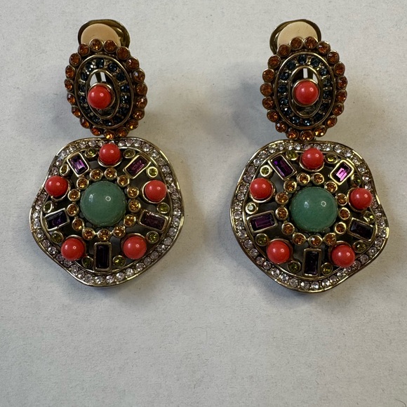 Heidi Daus Multi Stone Crystal Drop Clip-On Earrings Never Worn - Picture 4 of 7
